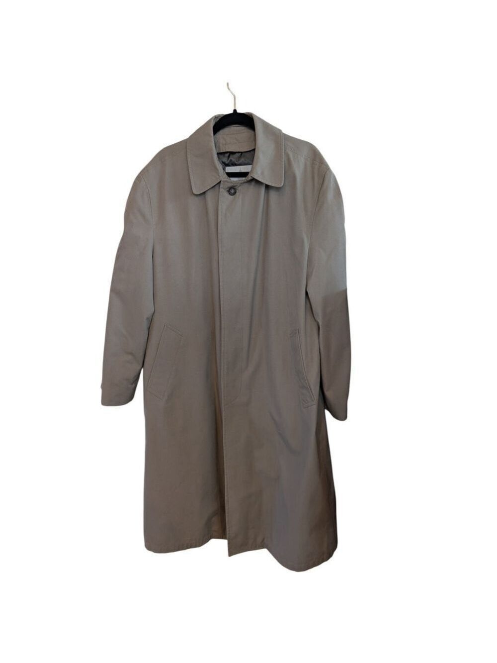London Fog Mens Trench Coat Tan Raincoat Zip Out Liner Overcoat Jacket Size 40R
